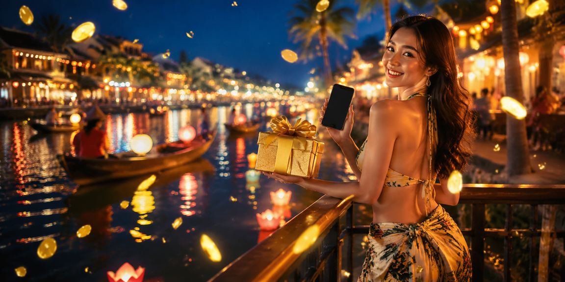 Người dùng trải nghiệm cá cược trên điện thoại di động tại lễ hội Hội An